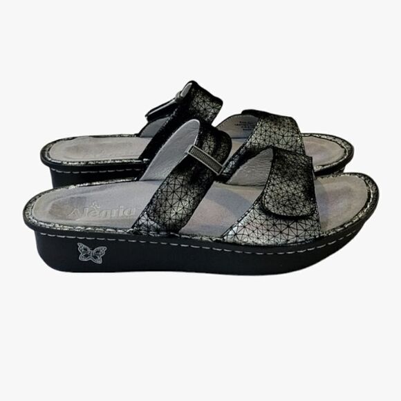 Alegria By PG Lite Karmen Pewter Wavy Leather Platform Slide Sandal Size EU 40 - Picture 2 of 9